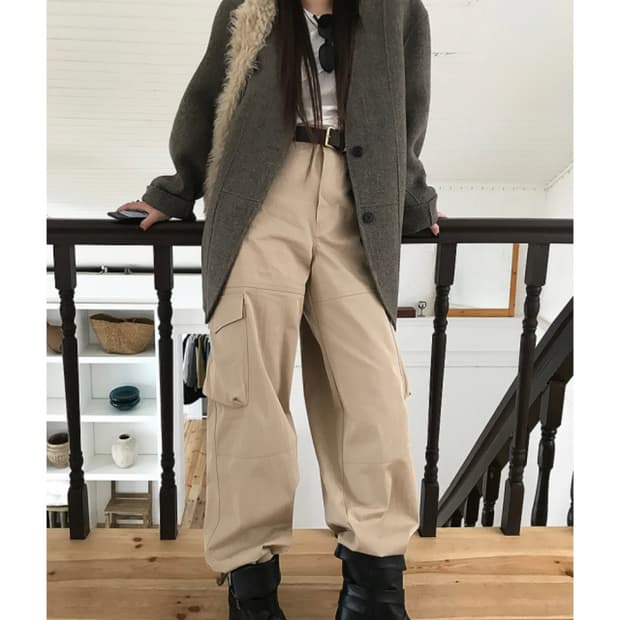 엣더 베이글 노카라 자켓 브라운 