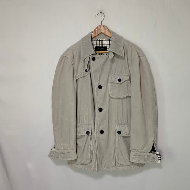 버버리 블루라벨 코듀로이 빈티지 자켓 그레이 아이보리 체크 안감 M