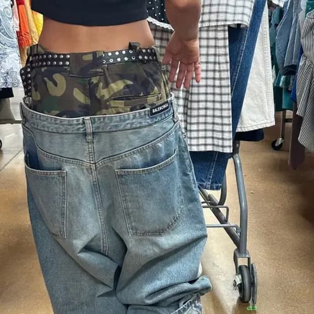 [s]발렌시아가 더블 레이어드 카모 데님팬츠