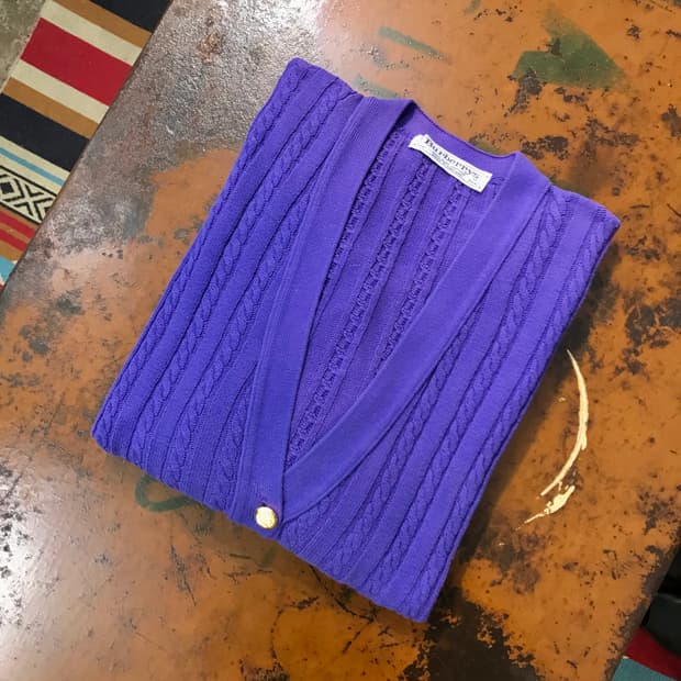 버버리 잉글랜드 네이비 퍼플 퓨어 코튼 케이블 금장 가디건 남성 110 