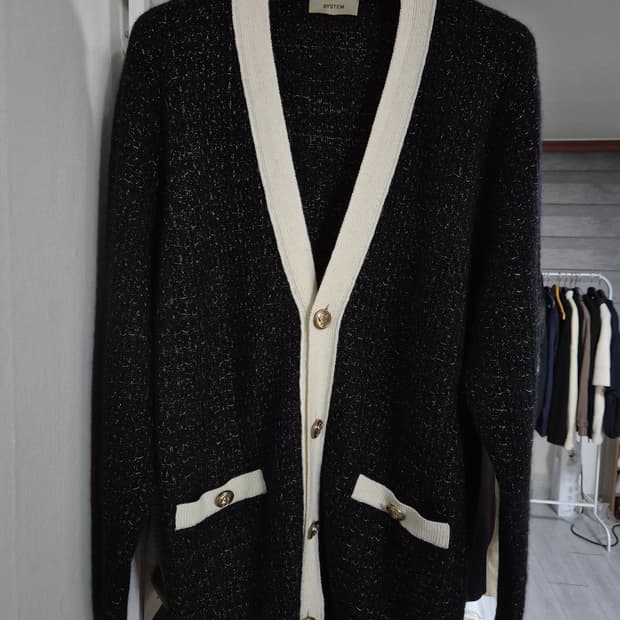 시스템옴므 트위드 배색 가디건 105 블랙
