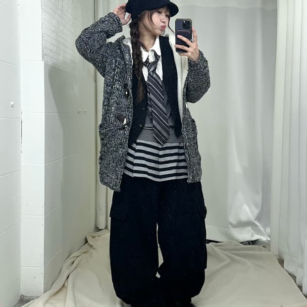 무채색 블랙 프레피 러힙 코디세트