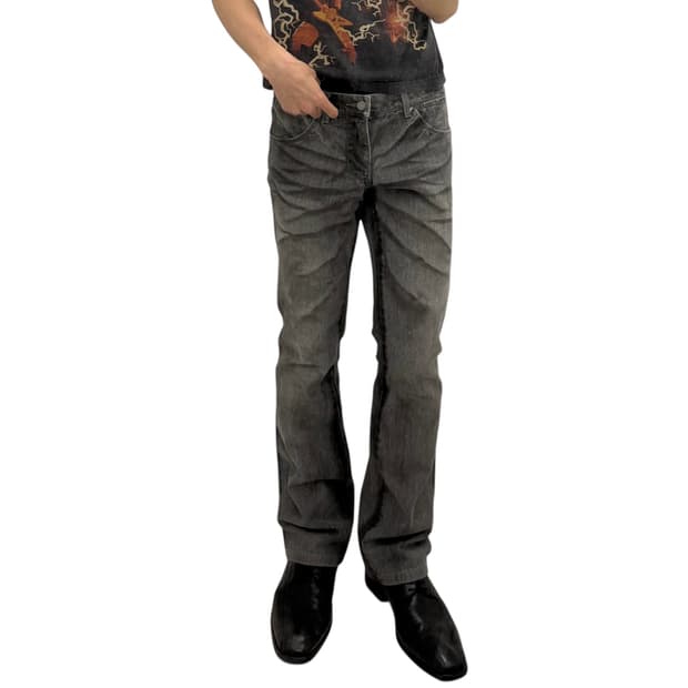 토네이도마트 흑청 워싱 로우라이즈 부츠컷 플레어진 데님팬츠 L 30-31