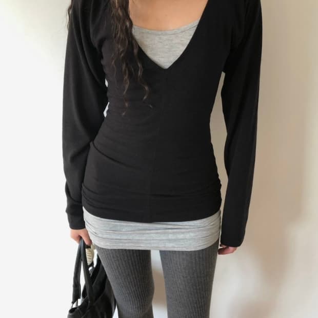 띵즈앤스터프 데비 슬리브 탑 블랙