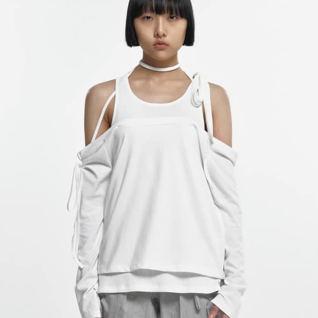 나체 LAYERED TIE LONG SLEEVE WHITE