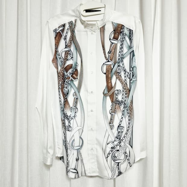 구찌 시그니처패턴 실크100 블라우스 (55~날씬66/38) 상태최상