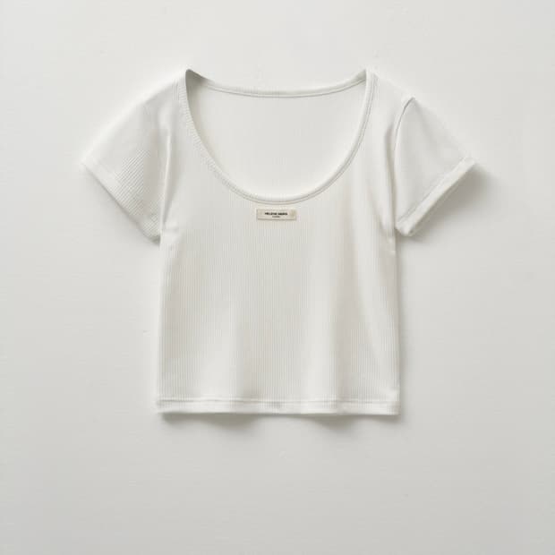 헬레네 파리스 리브드 하프 슬리브 반팔 화이트os