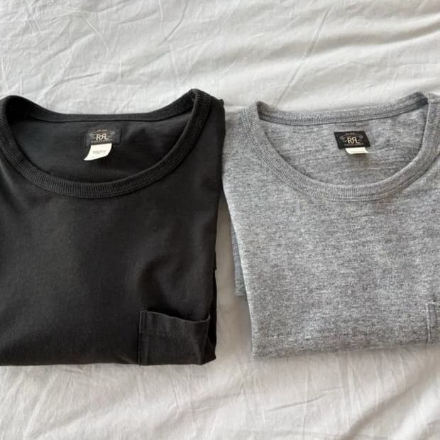 RRL 가먼트 다이 포켓 티셔츠 2팩 블랙, 그레이 / L