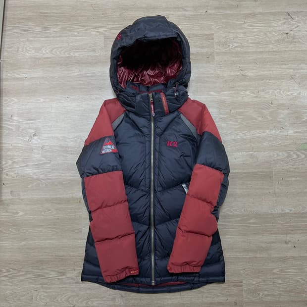 K2 테크니컬 아웃도어 여성 덕다운 후드 패딩 [블랙/버건디] S/90