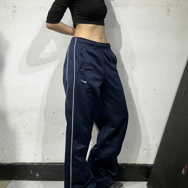 90s 나이키 네이비 화이트 사이드 라인 와이드 팬츠 S  