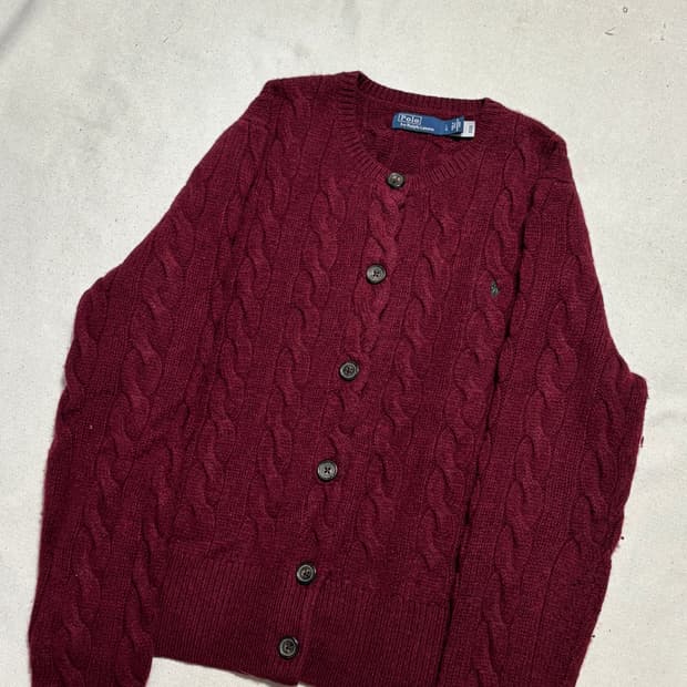 L 폴로랄프로렌 캐시미어 버건디 케이블 가디건