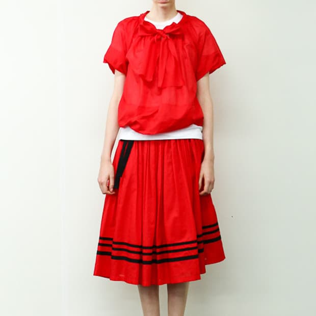 Red Shirring Wrap Ribbon Skirt