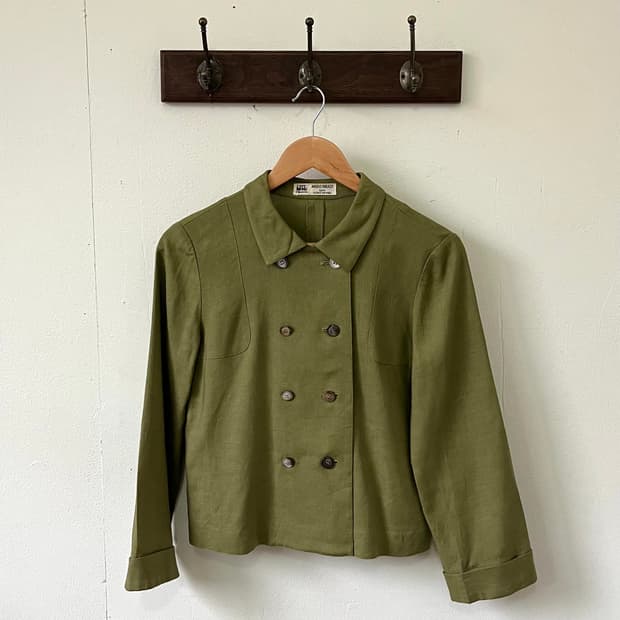 Angelo Tarlazzi 올리브 린넨 더블 자켓