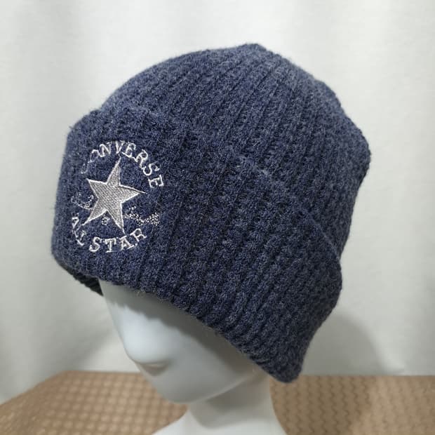 한국판 컨버스 올스타 자수 로고 네이비 와플 니트 비니 P2015
