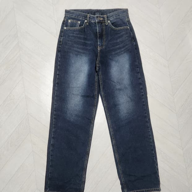 시그니처 프론트 워싱 세미와이드핏 데님 블루블랙 M