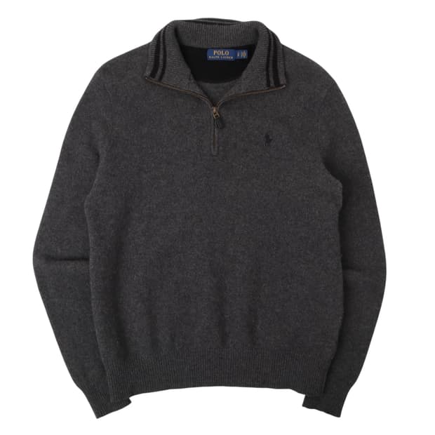 폴로 랄프로렌 그레이 메리노울 캐시미어 하프집업 니트