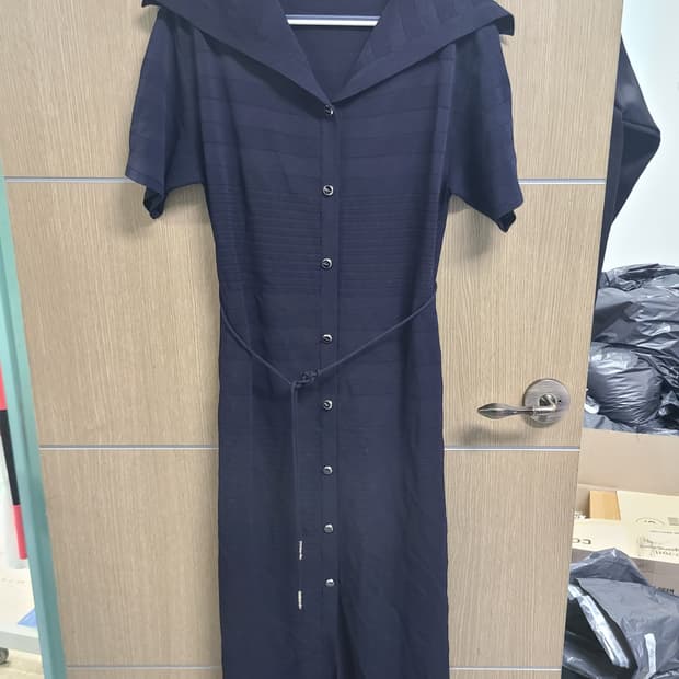 타임 네이비 세일러카라 반팔 니트 롱롱 원피스 