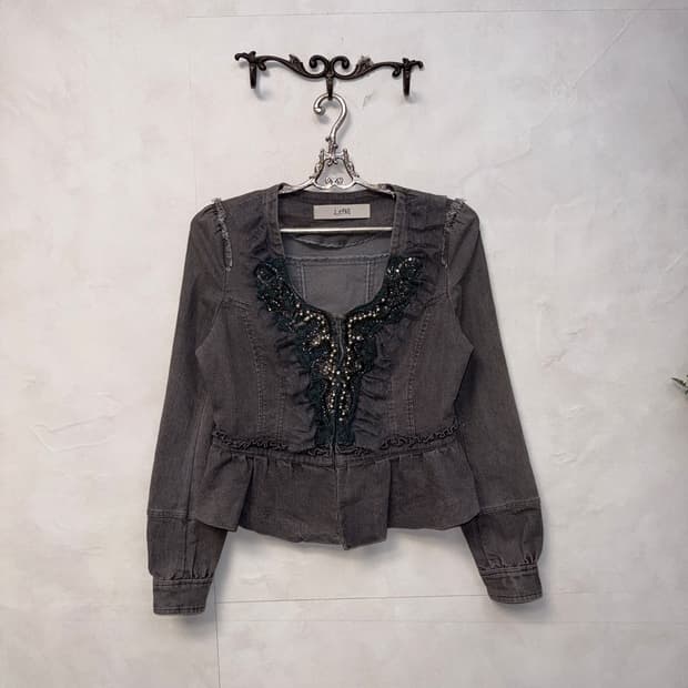 Gray denim fairy beads lace jacket 