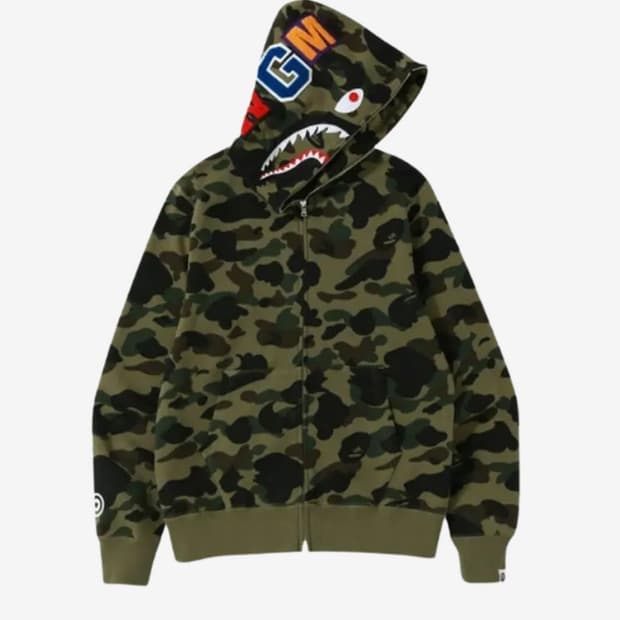 [M] 베이프 퍼스트 카모 샤크 풀 집 후드 아미 그린