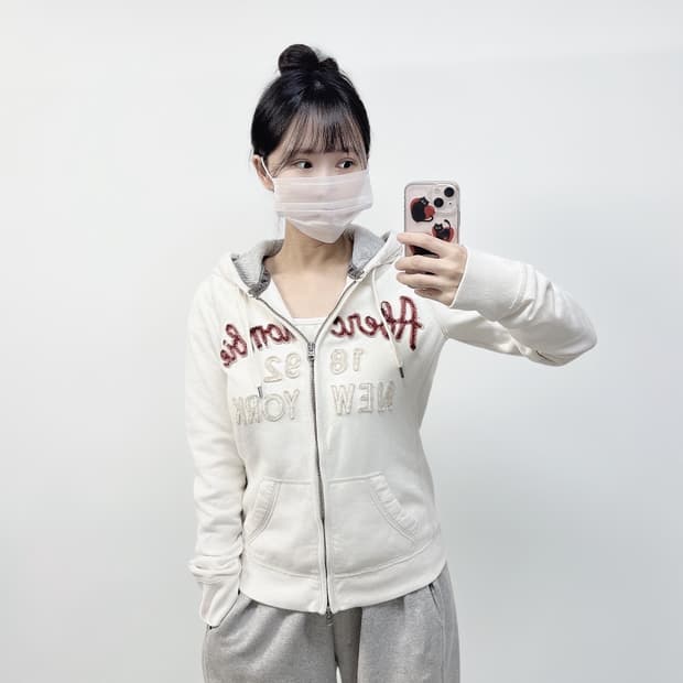 아베크롬비 핸드 로고 후드집업 화이트