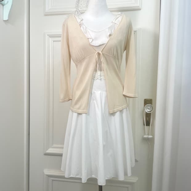 coral ivory shirring bow point cardigan