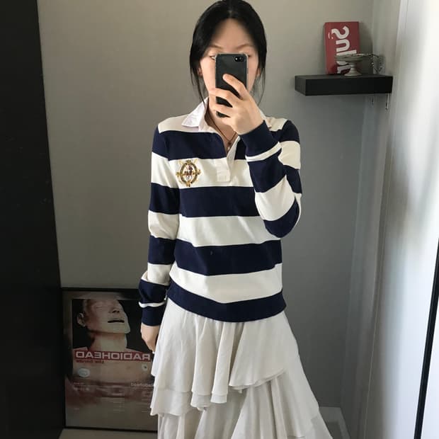 폴로 랄프로렌 클럽 로고 스트라이프 럭비티