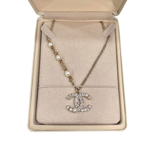 샤넬 크리스탈 진주 롱&숏 골드 목걸이