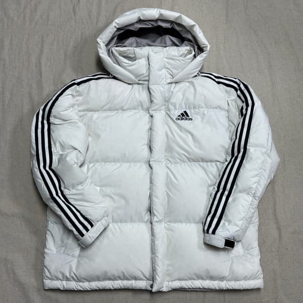 아디다스 화이트 삼선 후드 패딩 3XL