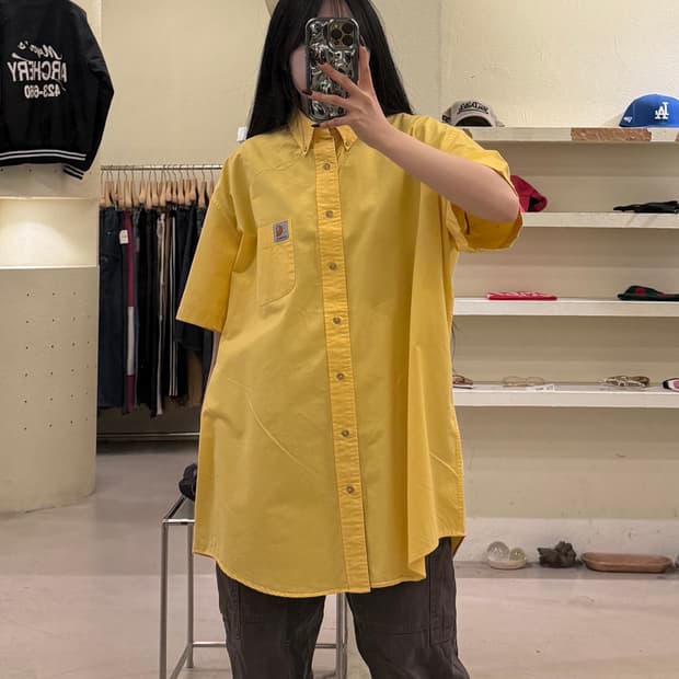 칼하트 원포켓 옐로우 반팔 워크셔츠 U1679