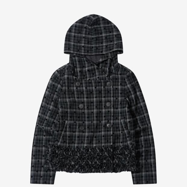 더뮤지엄비지터 프릴 체크 버튼 자켓