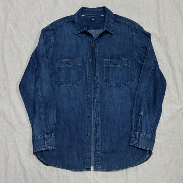 유니클로 진청 샴브레이 데님셔츠 L