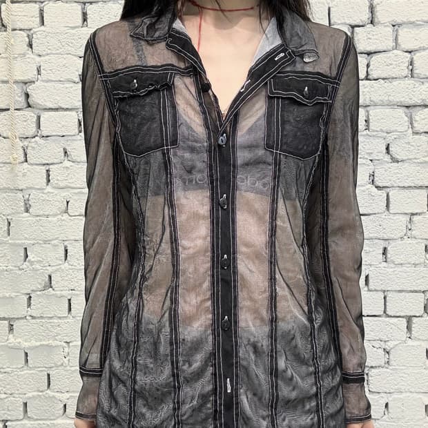 Sheer Stitch Detail Mesh Shirt
