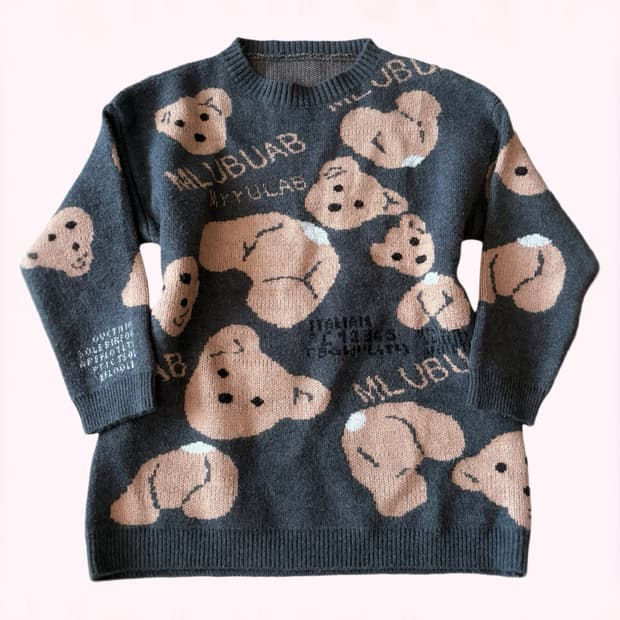 라떼갸루 곰돌이 아방핏 핀터깔 갸루 니트 