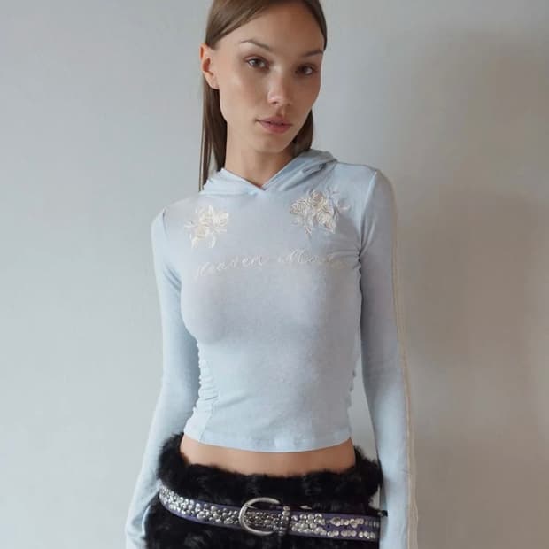 스컬프터 후드티 Rose Angora Hoodie Tee BabyBlue