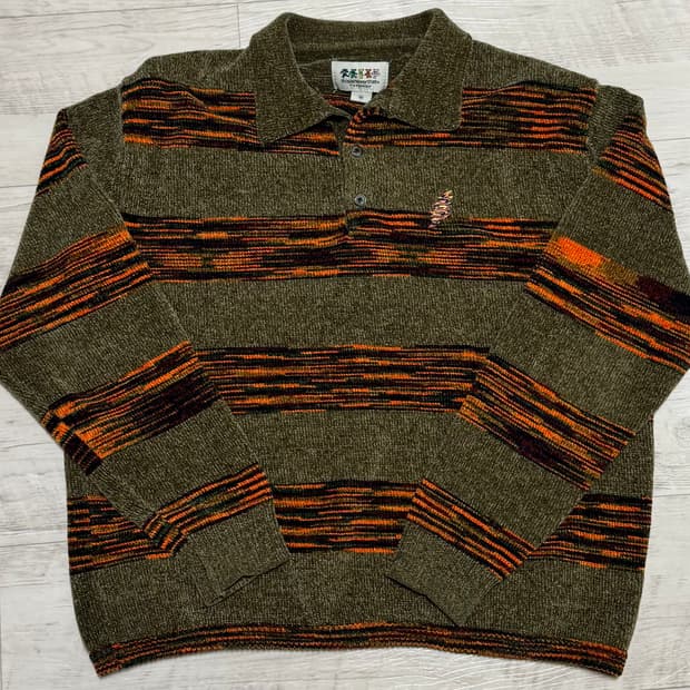 디스이즈네버댓 x 그레이트풀 데드 라이트닝 벨벳 니트 폴로 카키