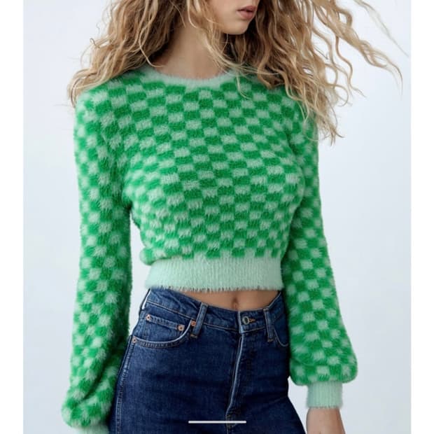 자라 체크 크롭 스웨터