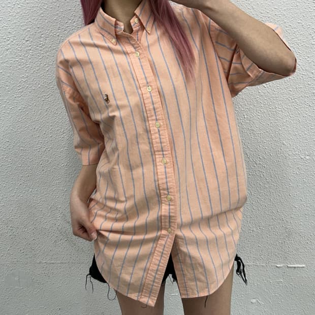 폴로 랄프로렌 옥스포드 소라 단가라 살몬 반팔 셔츠 S