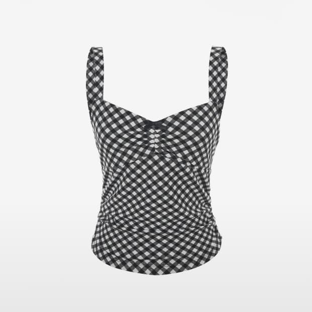 더블에스씨 아카이브 Check 3-way shirring top