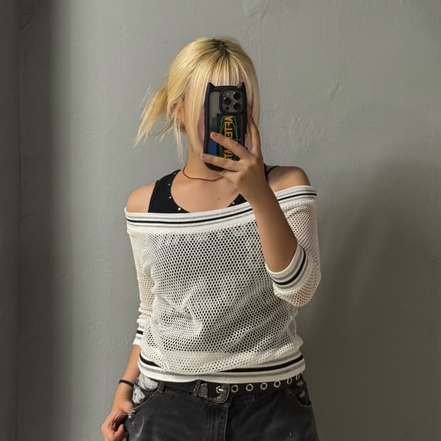 lettering sleeveless + net top set 