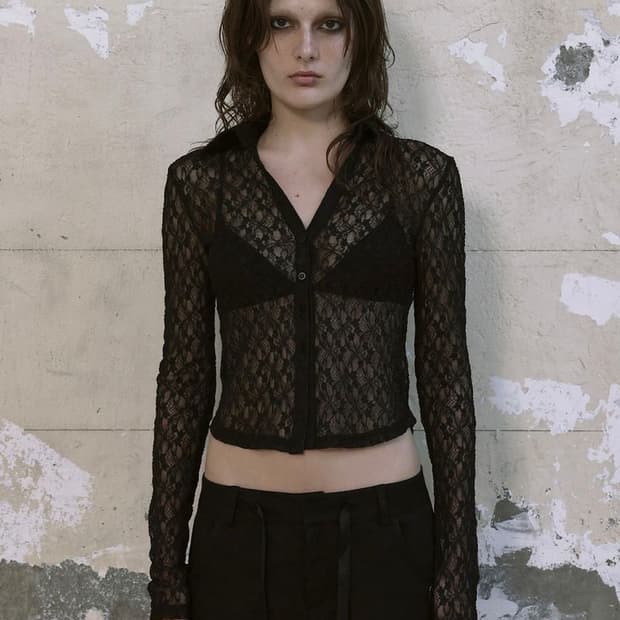 보헤미안서울 LACE OPEN COLLAR SHIRT, BLACK