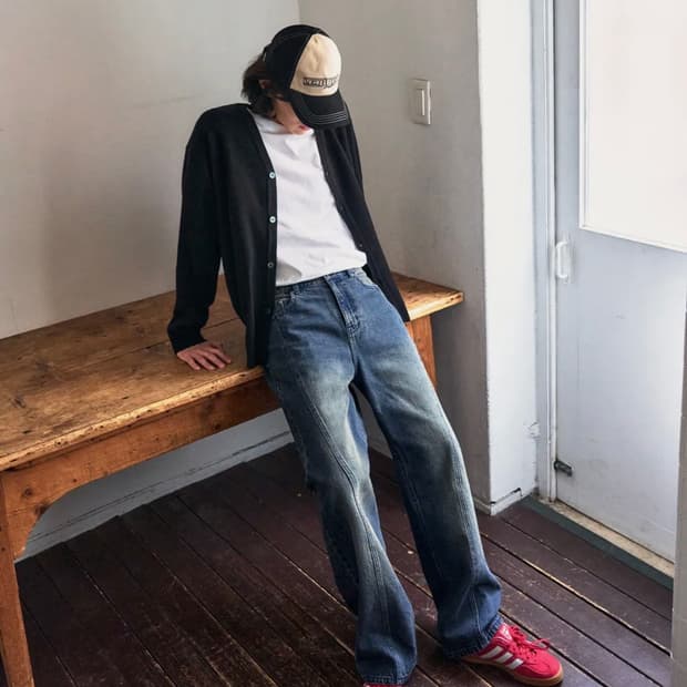 아워데이즈 웨이비 커브드 와이드 데님 팬츠 (M)