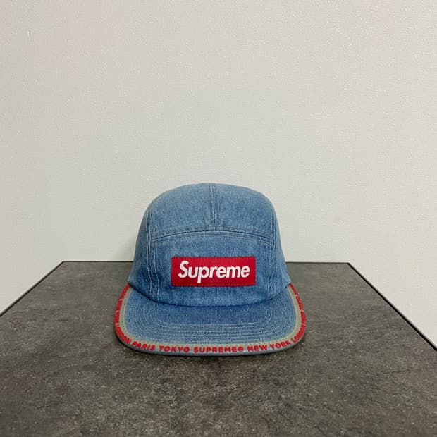 (OS) 슈프림 박스로고 캠프캡 모자 워시드 데님