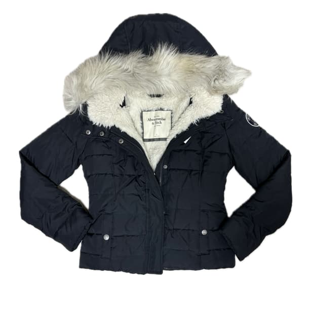 아베크롬비 퍼후드 크롭패딩 슬림핏 네이비 