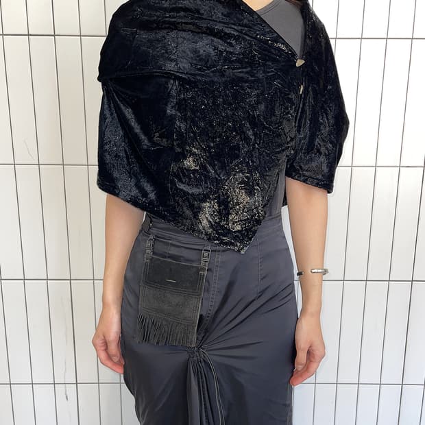 리츠코 시라하마 벨벳 비대칭 버튼 가디건 탑