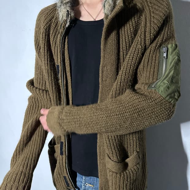 빈티지 니트 후드 집업