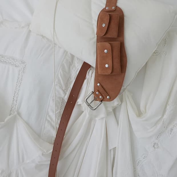 렌세 리얼 소가죽 스웨이드 포켓 벨트 브라운 새상품