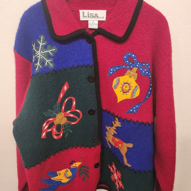 ((미국 빈티지))크리스마스🎄 패치스타일 가디건
