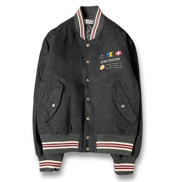 쿠니오 컬렉션 그레이 자수로고 블루종 울자켓