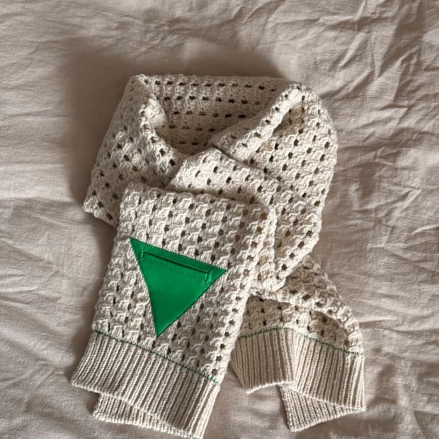 보테가베네타 Leather Trim Wool Scarf 그린 포켓 머플러