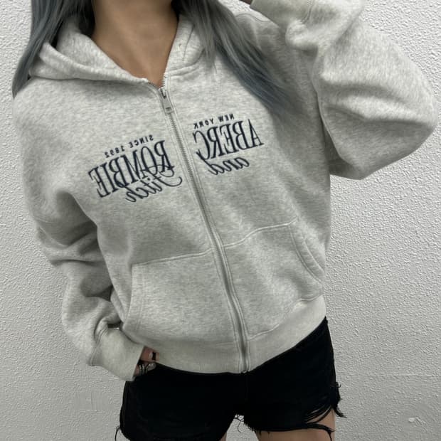 아베크롬비 레터링 센터로고 백멜란지 후드집업 S